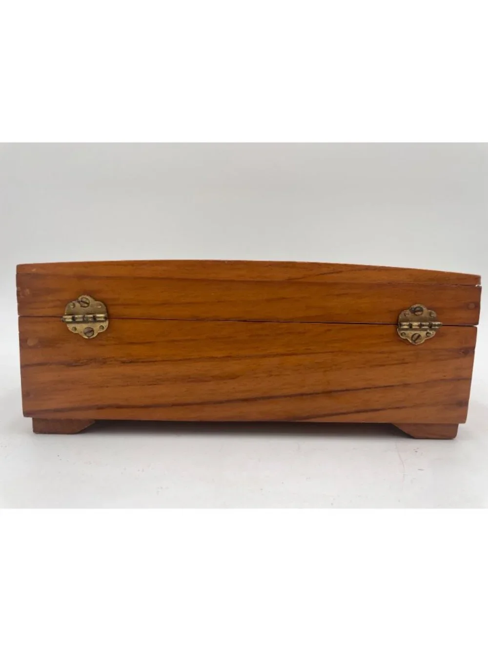 Vintage Wooden Pagoda Jewelry Box Mirrored Carved Design Red Velvet Interior
